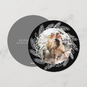 Christmas Personalised Wreath Photo Frame Round Holiday Card