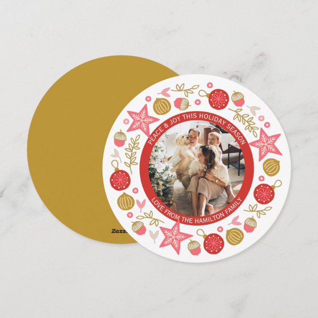 Christmas Personalised Wreath Photo Frame Round Holiday Card (Front/Back)