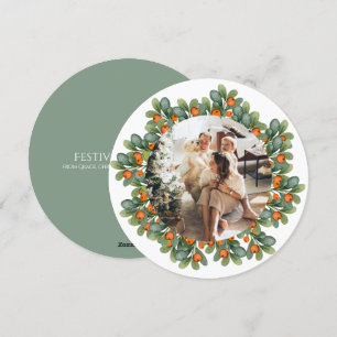 Christmas Personalised Wreath Photo Frame Round Holiday Card