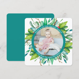 Christmas Personalised Wreath Photo Holiday Card