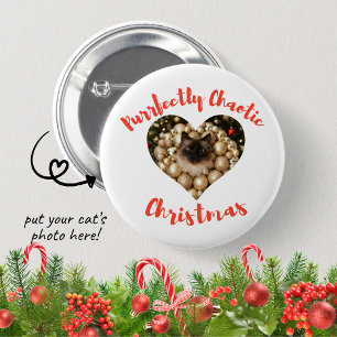 Christmas Personalized Cat Heart Photo Frame 6 Cm Round Badge