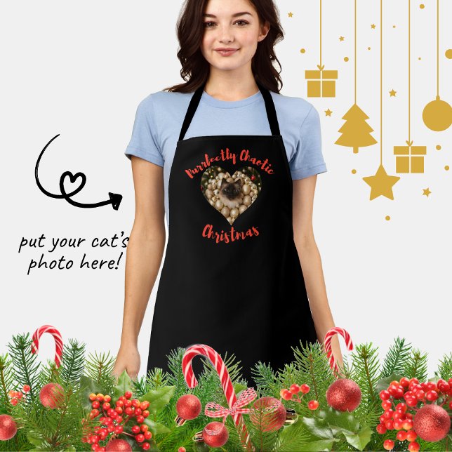 Christmas Personalized Cat Heart Photo Frame Apron (Creator Uploaded)