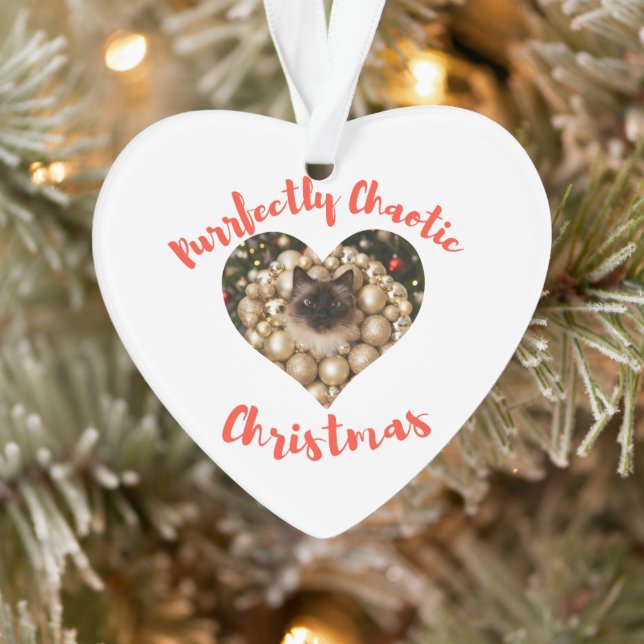 Christmas Personalized Cat Heart Photo Frame Ornament (Tree)