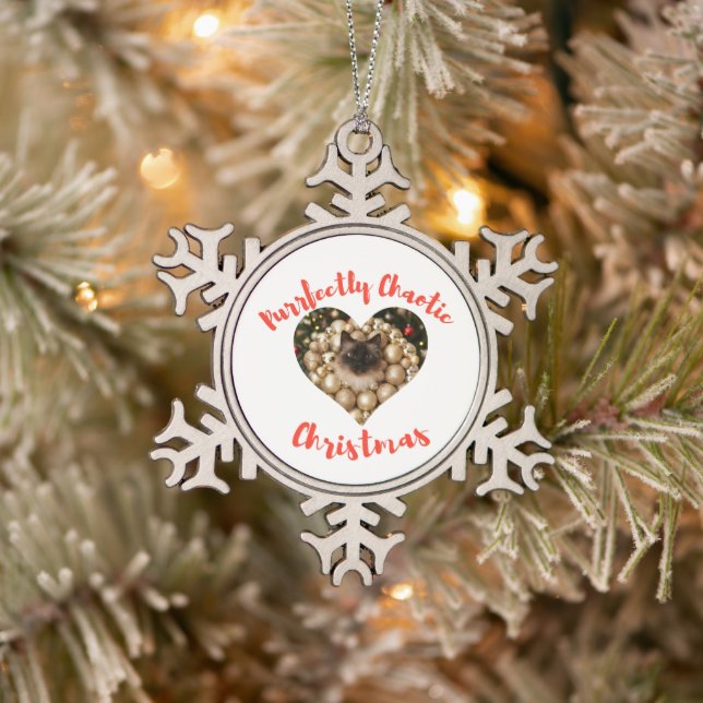 Christmas Personalized Cat Heart Photo Frame Snowflake Pewter Christmas Ornament (Tree)