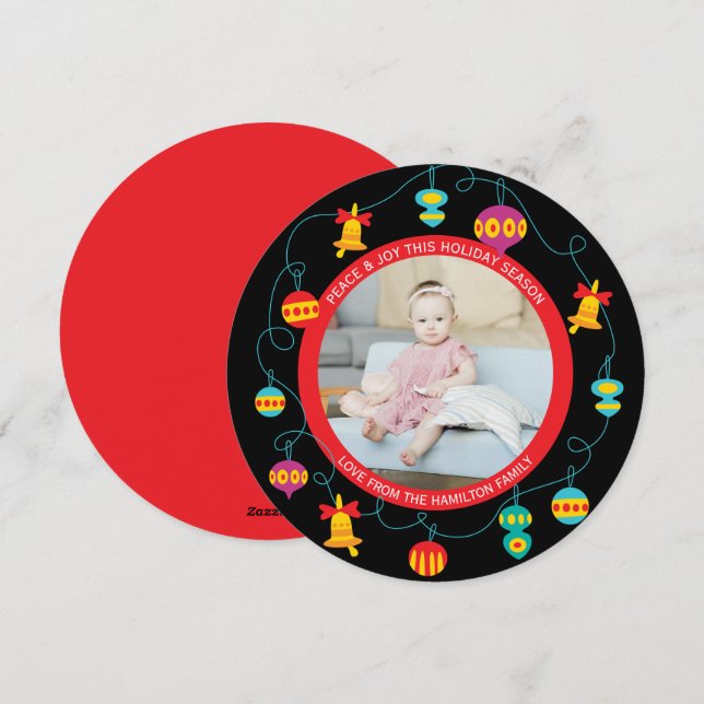 Christmas Personalized Fun Modern Wreath Photo  Holiday Card (Front/Back)