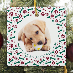 Christmas Pet 2 Dog Photo Paw Prints Personalised Ceramic Ornament