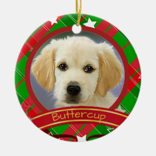 Christmas Pet Dog Photo Green  Red Personalized  Ceramic Tree Decoration