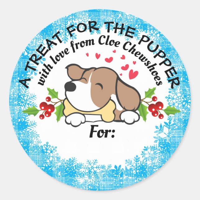 Christmas pet food dog treats personalised to from classic round sticker (Front)