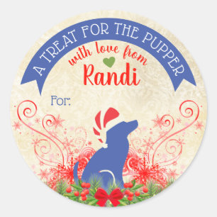 Christmas pet food dog treats personalised to from classic round sticker