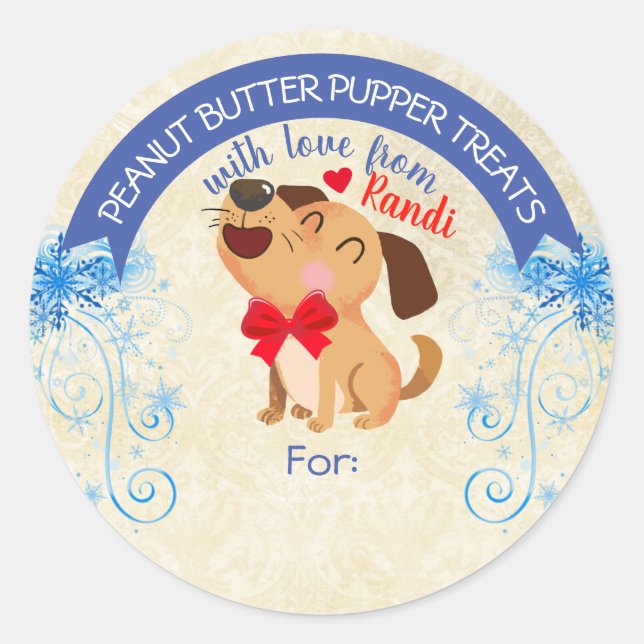 Christmas pet food dog treats personalised to from classic round sticker (Front)