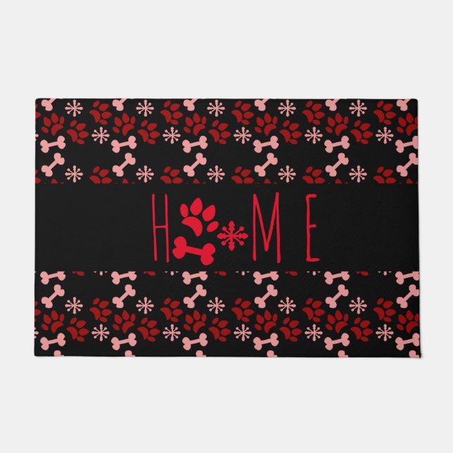 Christmas Pet Home Dog Paws and Snowflakes Doormat (Front)