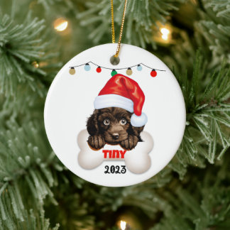 Christmas Pet Ornament, Poodle Christmas Ceramic Tree Decoration