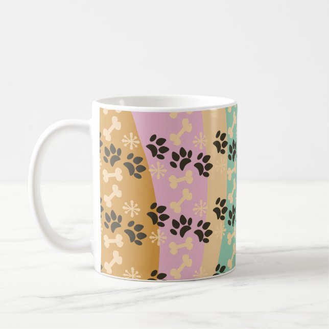 Christmas Pet Paw Bone Snowflake Patterned Coffee Mug (Left)