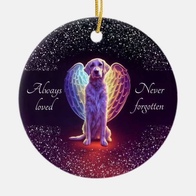 Christmas Pet Photo Memorial Dog Angel Wings Ceramic Tree Decoration (Front)
