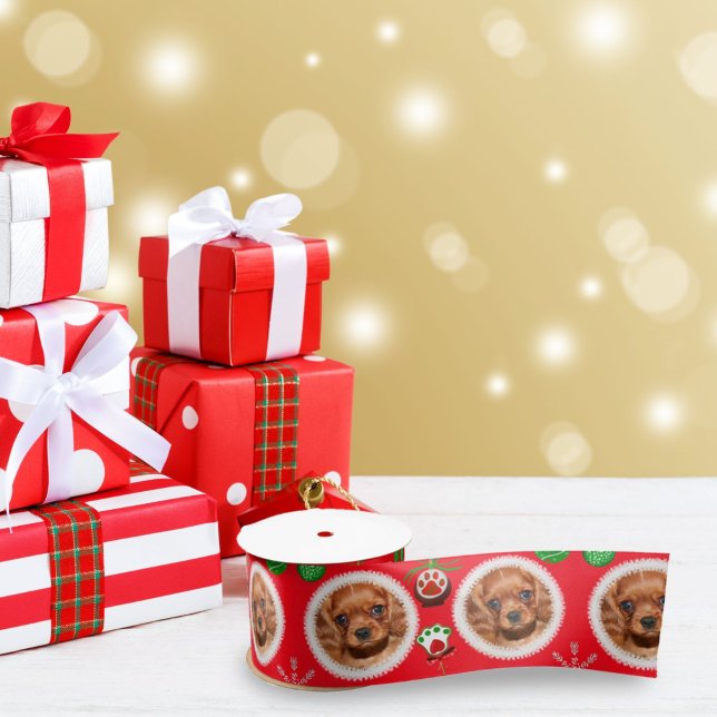 Christmas Pet Photo Pattern Treats Toys  Satin Ribbon (Creator Uploaded)