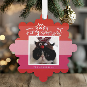 Christmas Pet Photo Red Stripes Holiday Tree Decoration Card