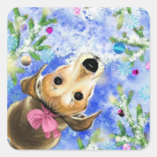Christmas Pet Sticker Gift Puppy With Pink Ribbon