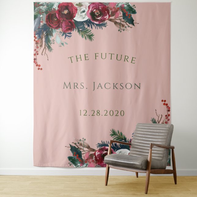 Christmas Petal Future Mrs.Bridal Shower Backdrop Tapestry (In Situ)