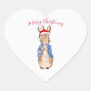 Christmas Peter the Rabbit Reindeer hat Heart Sticker