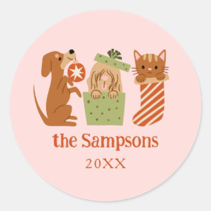 Christmas Pets Pink Classic Round Sticker