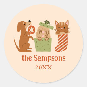 Christmas Pets Yellow Classic Round Sticker