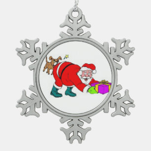 Christmas Peweter Snowflake Ornament/Santa Snowflake Pewter Christmas Ornament