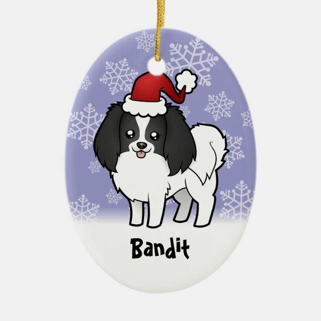 Christmas Phalene / Japanese Chin Ceramic Tree Decoration (Front)