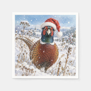 Christmas Pheasant in Winter Field Napkin