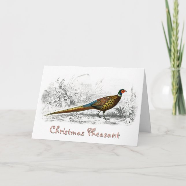 Christmas Pheasant - vintage art Folded Holiday Card (Front)