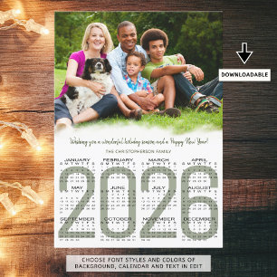 Christmas Photo 2026 Calendar New Year Green Holiday Card
