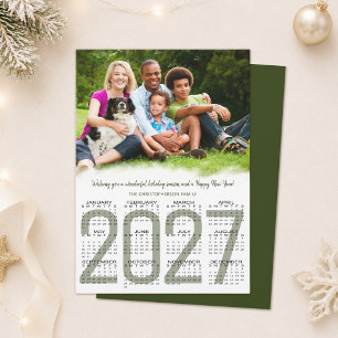 Christmas Photo 2027 Calendar New Year Green Holiday Card