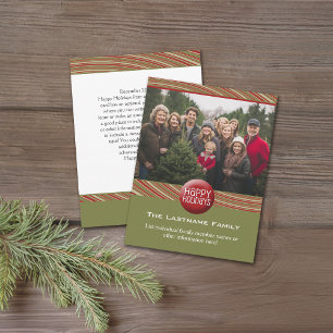 Christmas Photo and Letter - retro red green Holiday Card