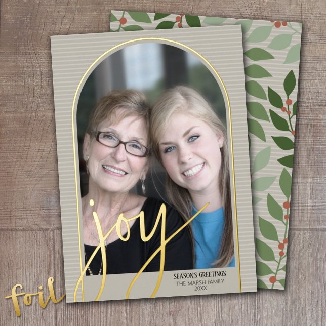 Christmas Photo Arch Vertical - Botanical JOY Foil Holiday Card (Creator Uploaded)