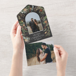 Christmas photo arch watercolor botanical floral all in one invitation