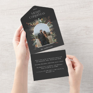 Christmas photo arch watercolor botanical floral all in one invitation