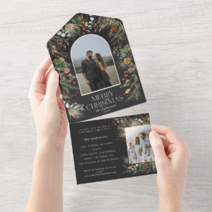 Christmas photo arch watercolor botanical floral  all in one invitation