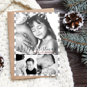 Christmas Photo Black White Plaid Gingham Pattern Holiday Card