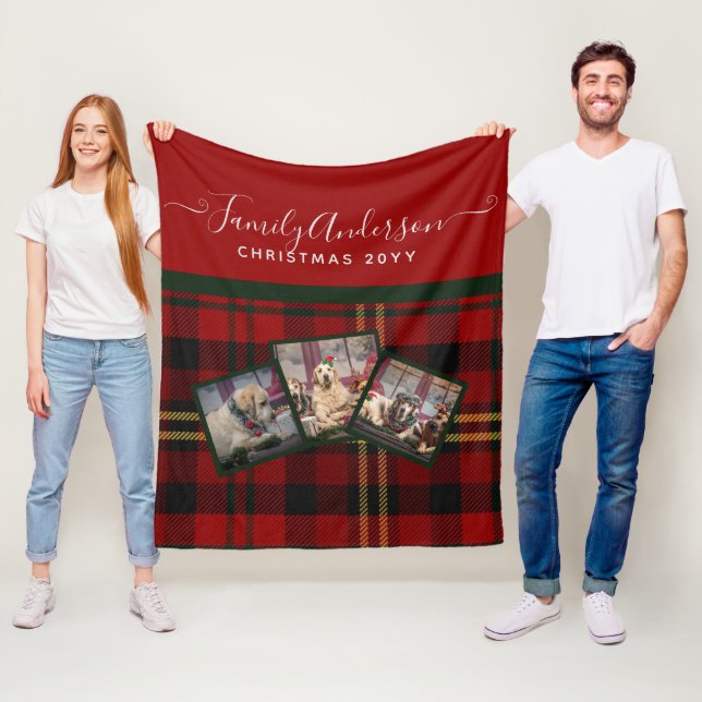 Christmas PHOTO Blanket - Red Tartan Collage  (In Situ)