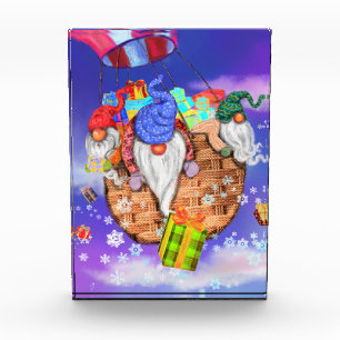 Christmas Photo Block Gnomes Flying Gives Gifts