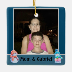 Christmas Photo Blue Ceramic Ornament