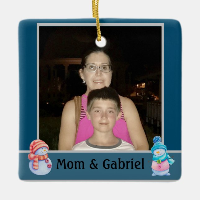 Christmas Photo Blue Ceramic Ornament (Front)