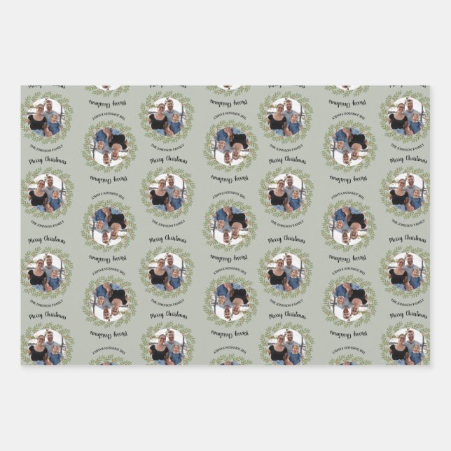 Christmas Photo & Calligraphy on Branches  Wrapping Paper Sheet (Front 3)