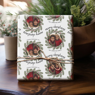 Christmas Photo - Calligraphy - Whimsical Branches Wrapping Paper