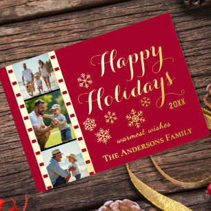 Christmas Photo Card, Classic Film Strip, Red Foil Holiday Card