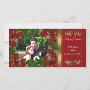 Christmas photo card classic red poinsettias
