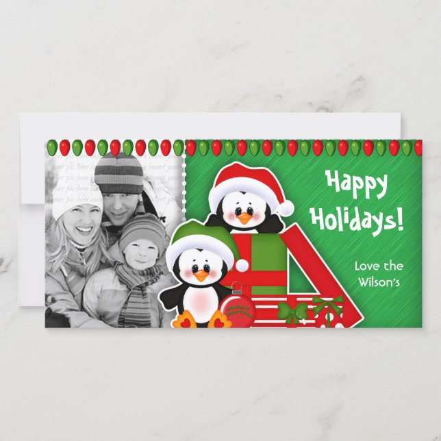 Christmas Photo Card Cute Penguins (Front)
