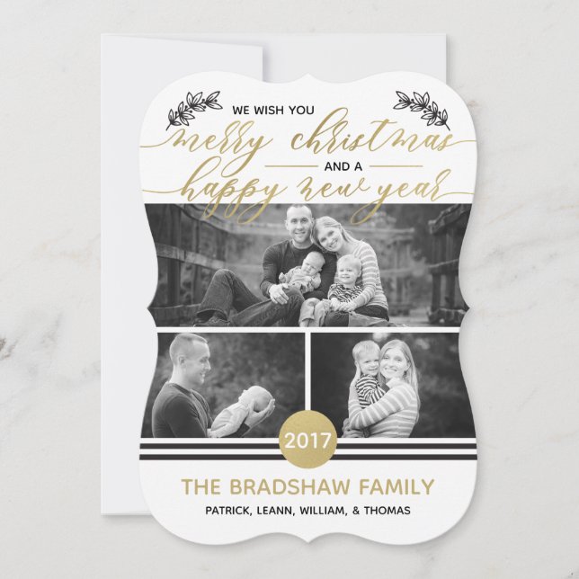 Christmas Photo Card, Faux Gold Foil Holiday Card (Front)