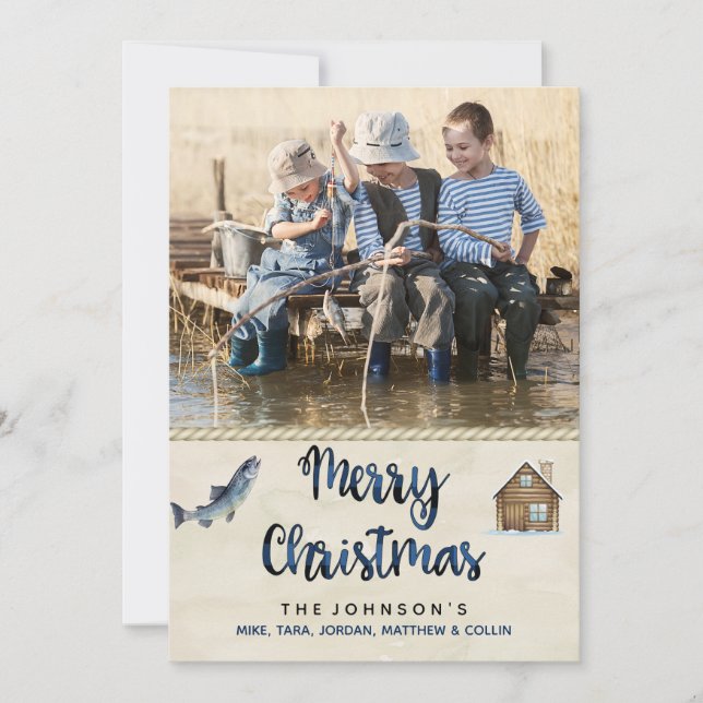 Christmas Photo Card Fishing Lake Cabin (Front)