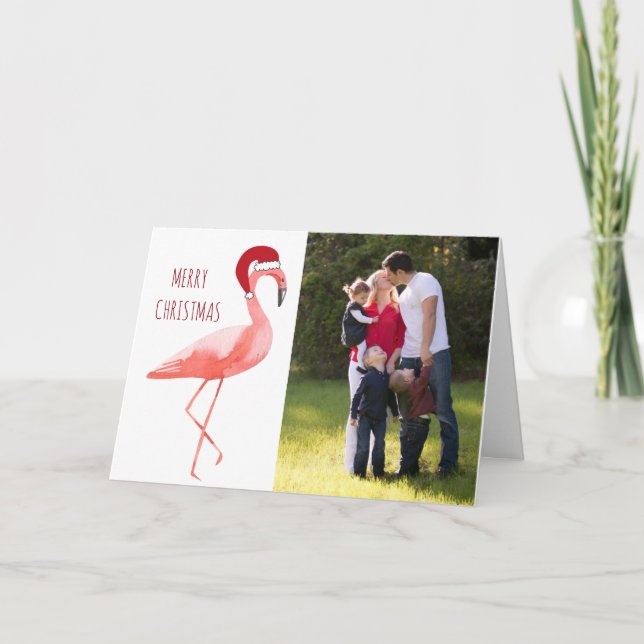 Christmas photo card funny Santa flamingo (Front)