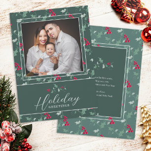 Christmas photo card green red berries Christmas